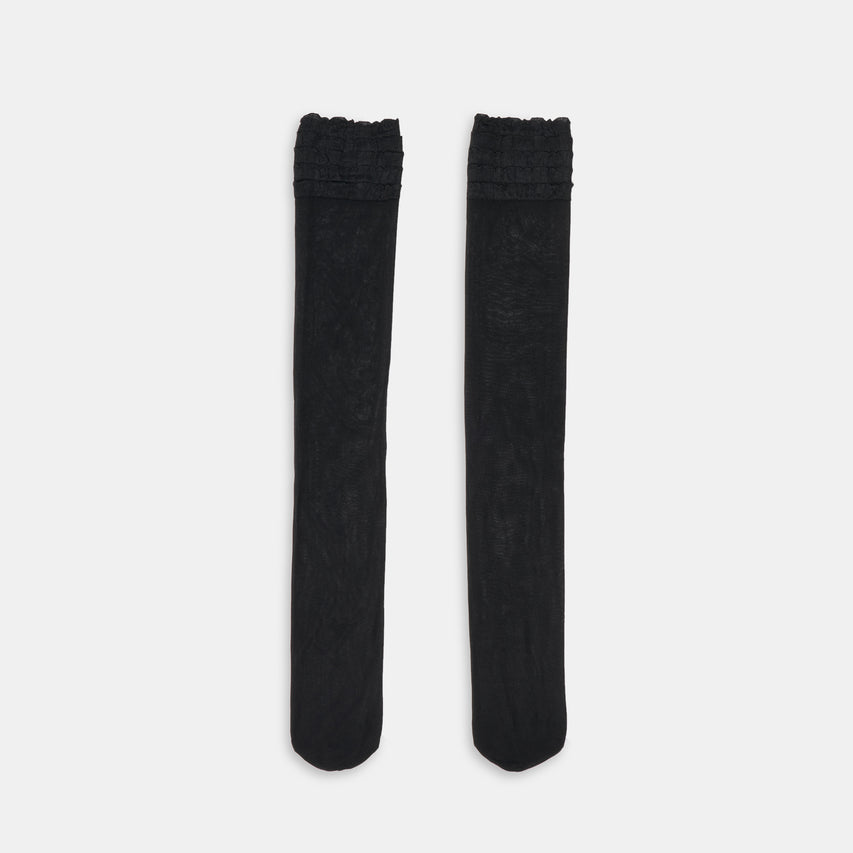 RUFFLE SHEER KNEE HIGH SOCKS BLACK