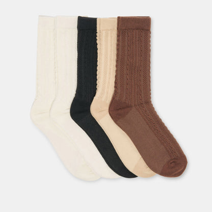 5 PACK MIXED TEXTURE CREW SOCKS TAN MULTI