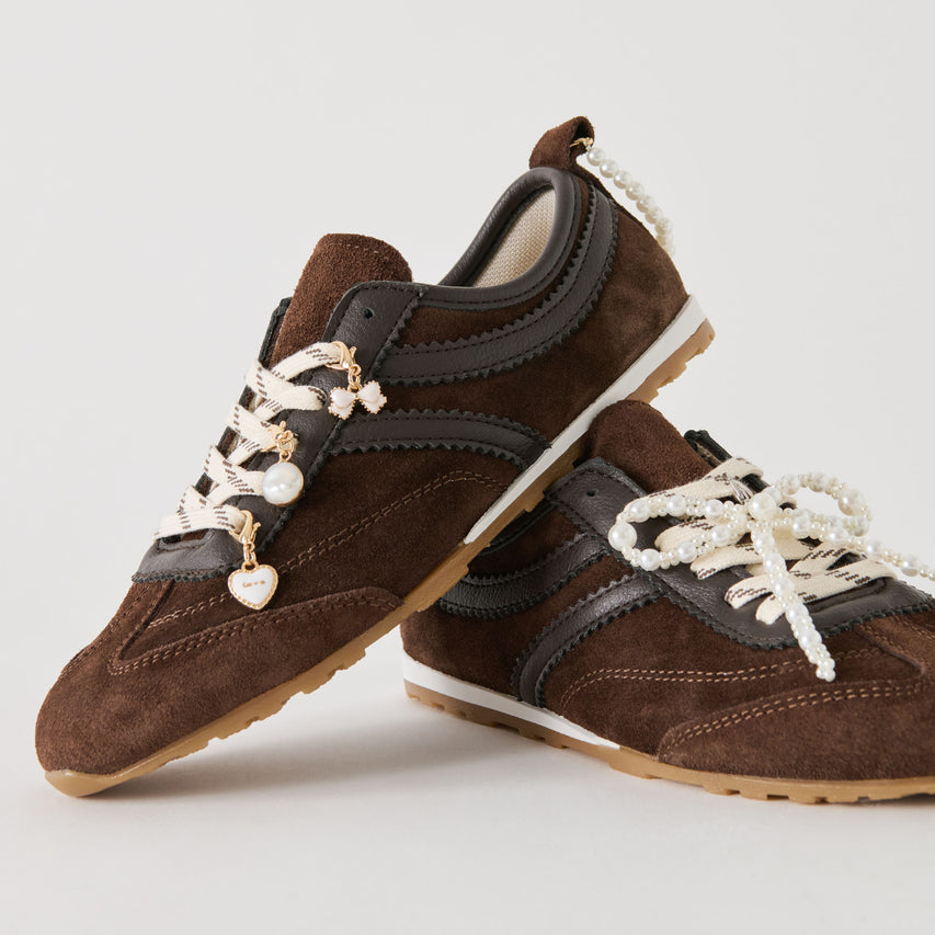 VIPER SNEAKERS DK BROWN SUEDE + PEARL CHARM BUNDLE