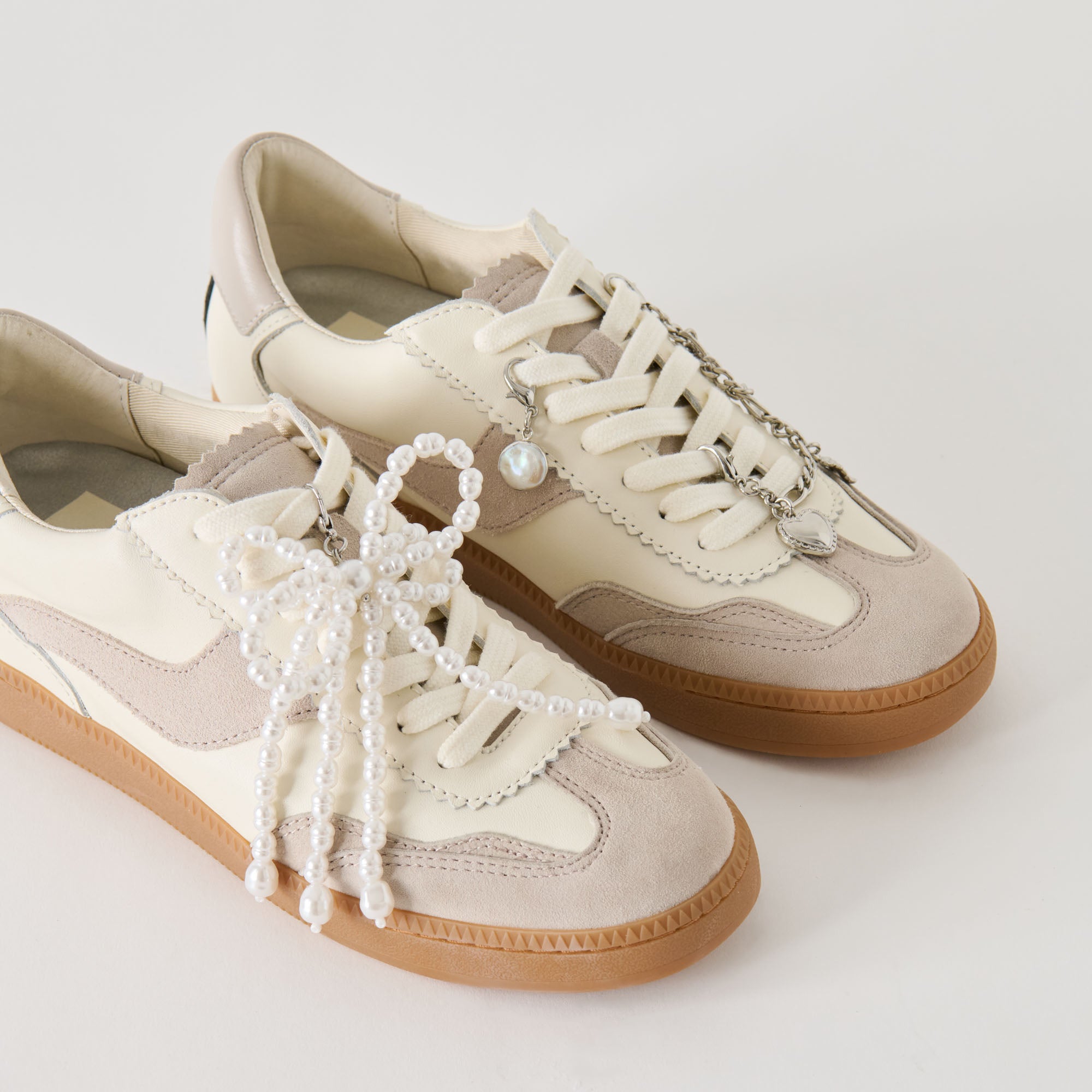 NOTICE SNEAKERS GREY WHITE LEATHER + SILVER CHARM BUNDLE