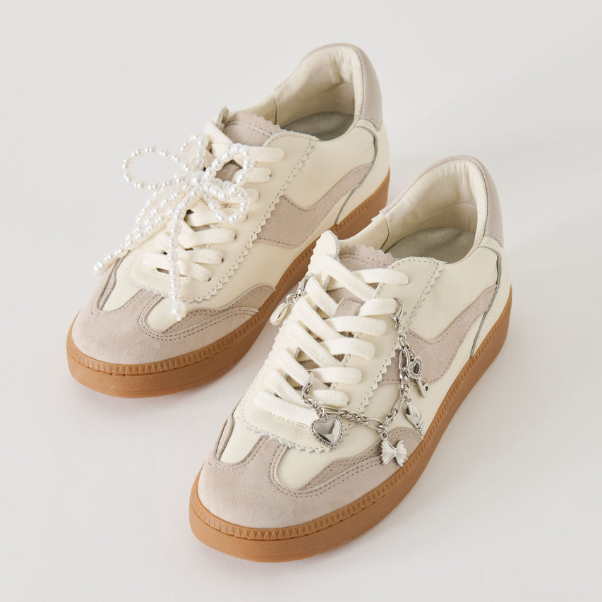 NOTICE SNEAKERS GREY WHITE LEATHER + SILVER CHARM BUNDLE