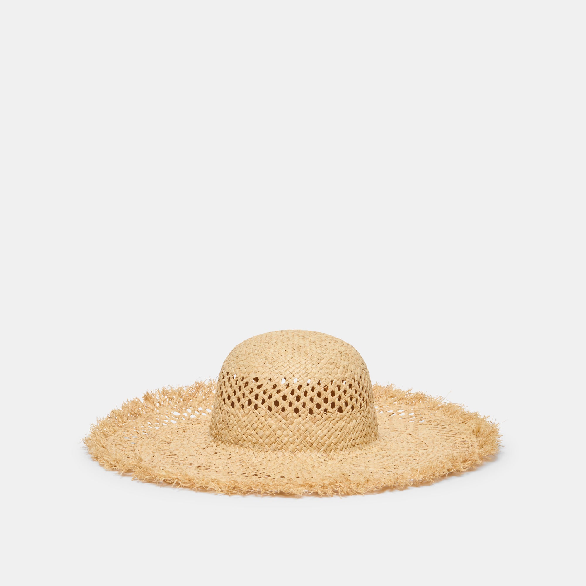 Open Weave Tan Sunhat with Frayed Edge | Dolce Vita