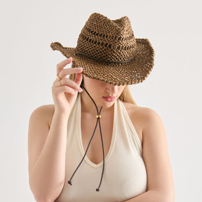THICK WEAVE COWBOY HAT DARK BROWN