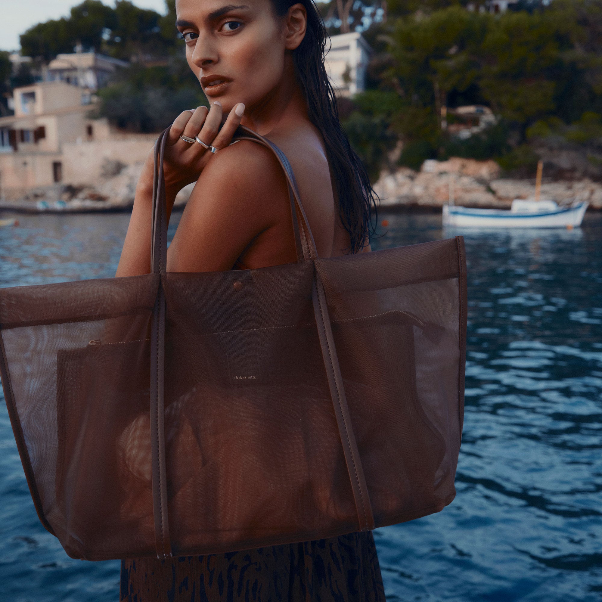 AISLIN TOTE CHOCOLATE MESH