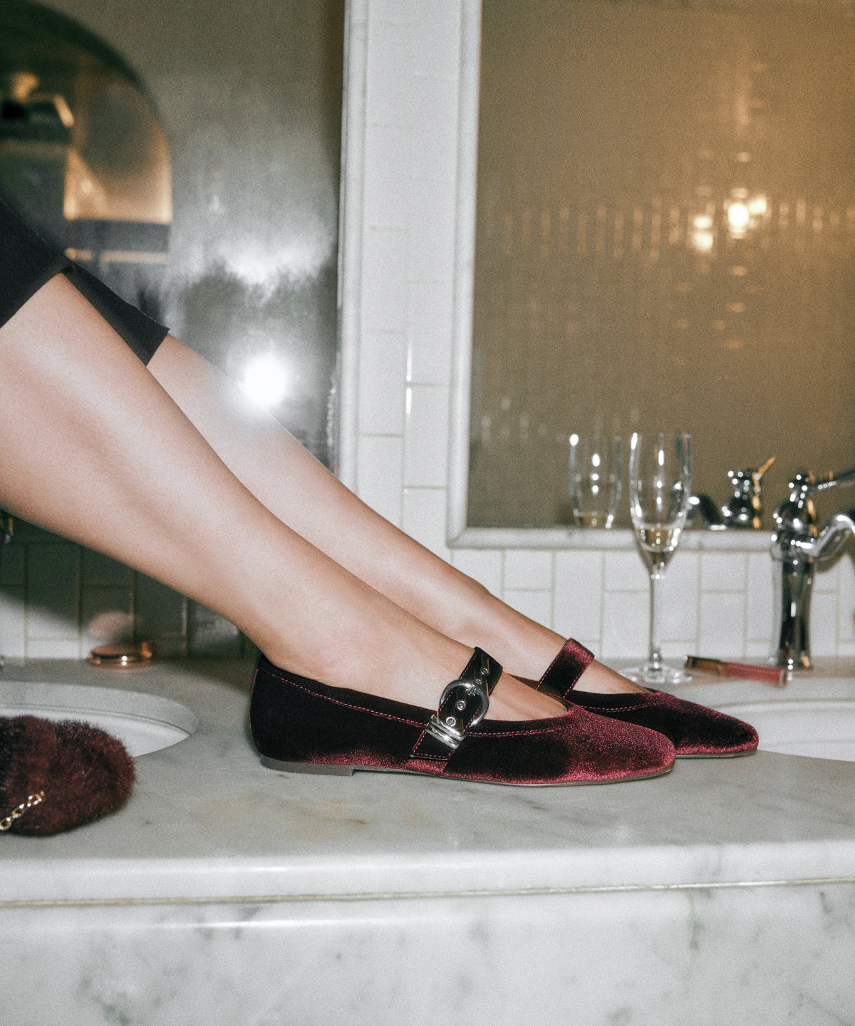 MIKEL VELVET BALLET FLATS BORDEAUX VELVET - view 2