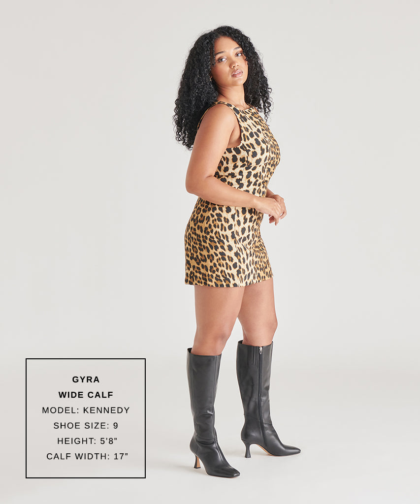 Gyra Wide Calf Black Leather Boots Black Knee-High Wide Calf