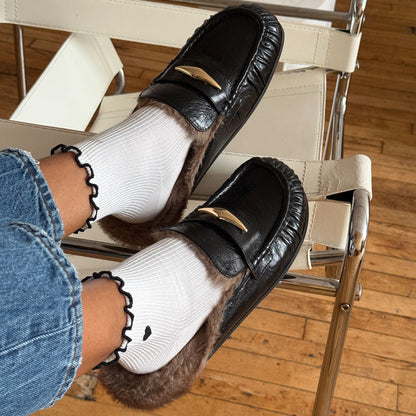 JODERO PLUSH FLATS BLACK LEATHER