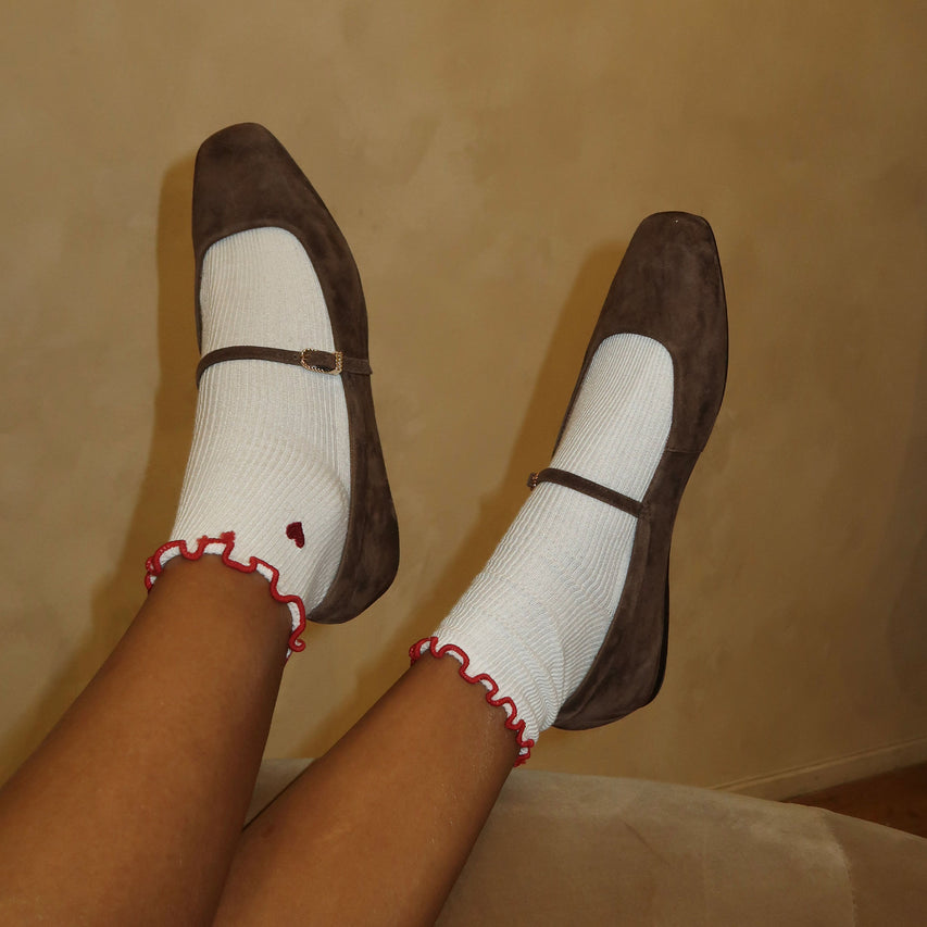 REYES BALLET FLATS DK BROWN SUEDE