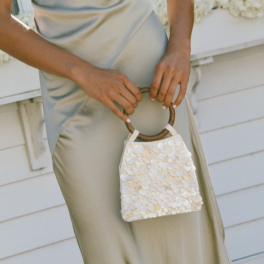 ALLEGRA HANDBAG NATURAL SEQUIN