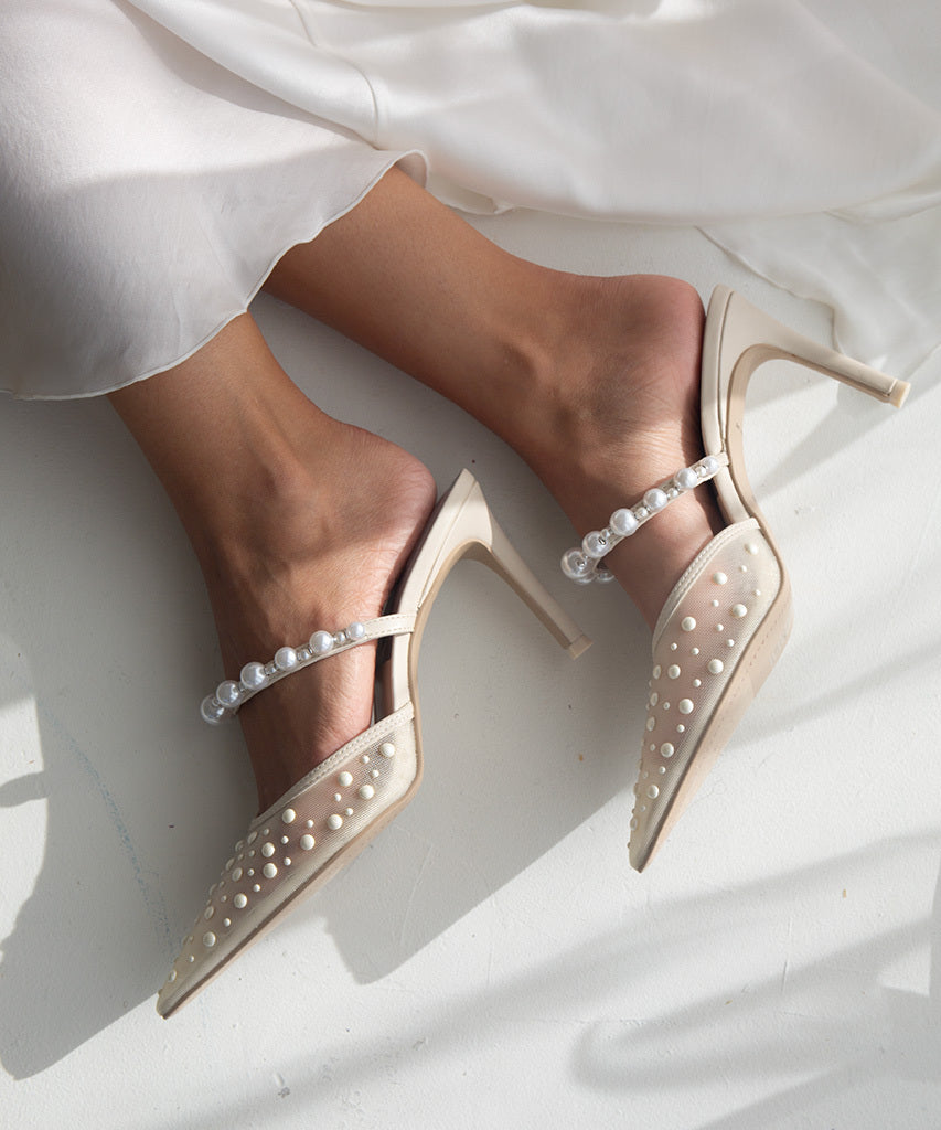 KATIK PEARL HEELS IVORY MESH - re:vita