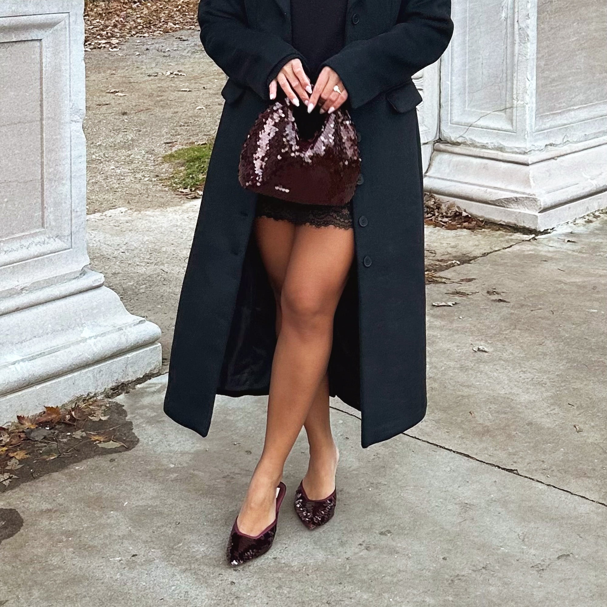 DAHLIA SEQUIN HANDBAG BURGUNDY SEQUIN