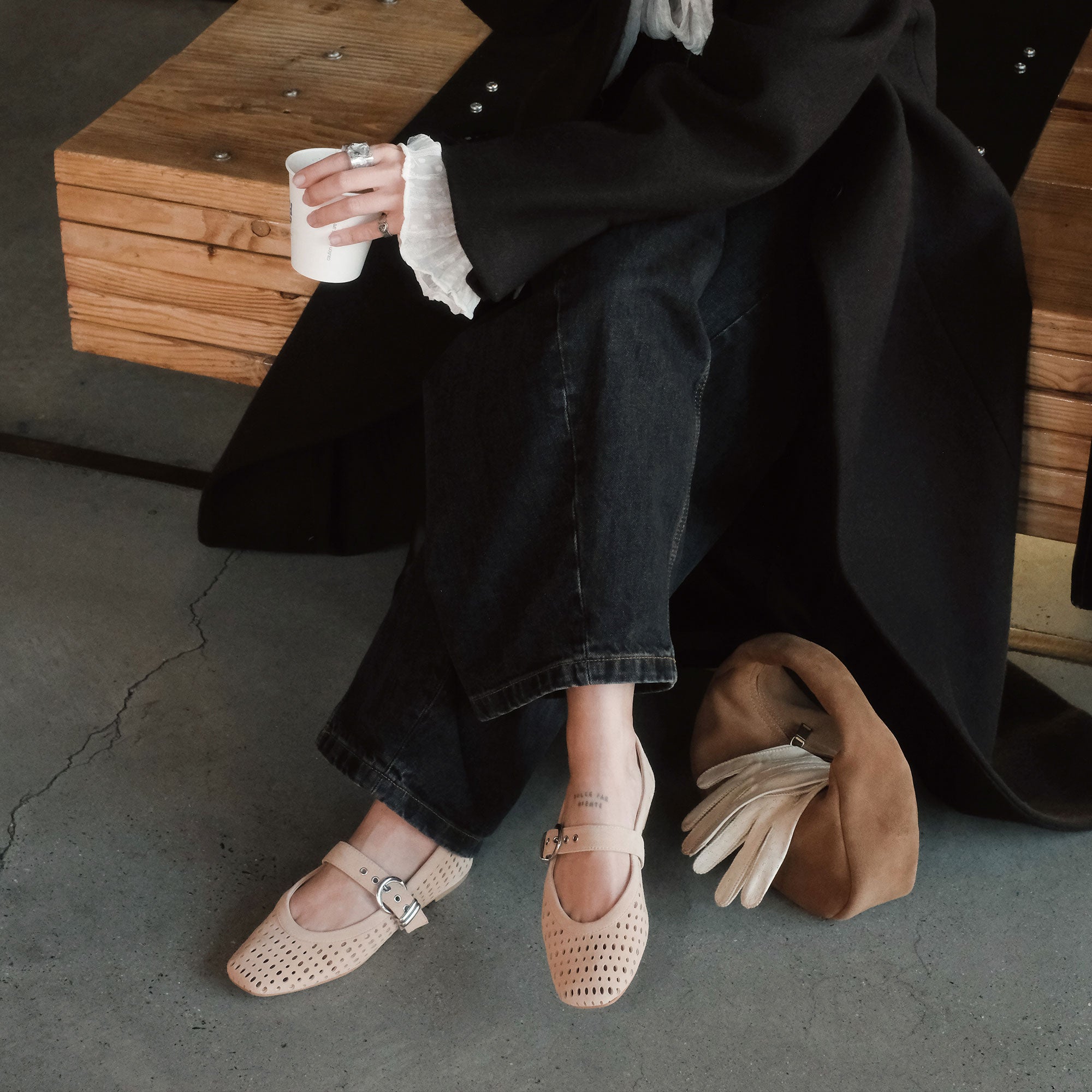 MIKEL BALLET FLATS CAMEL PERFORATED SUEDE