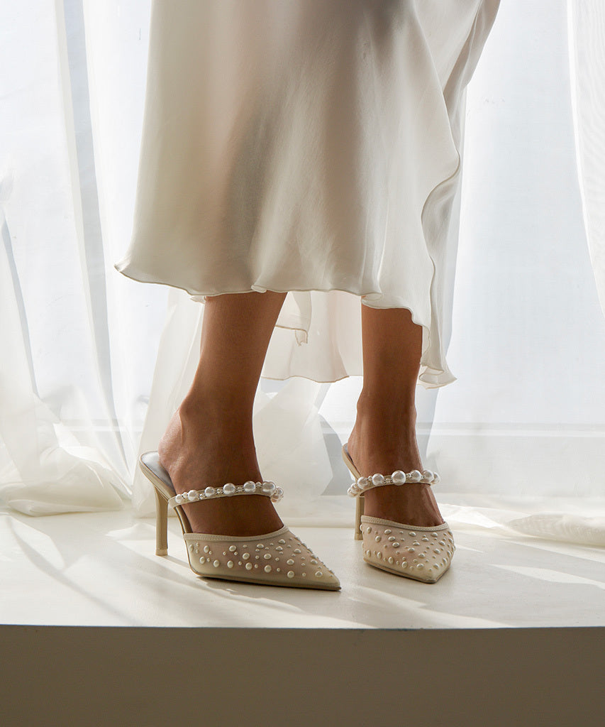KATIK PEARL HEELS IVORY MESH - re:vita
