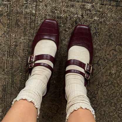 PATZY HEELS OXBLOOD EMBOSSED LEATHER