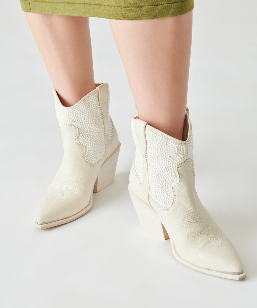 NASHE Booties Off-White Pearls | Off-White Pearls Western Boots