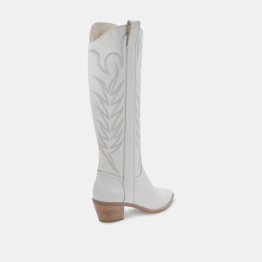 SOLEI Boots White Leather | White Leather Cowboy Boots – Dolce Vita