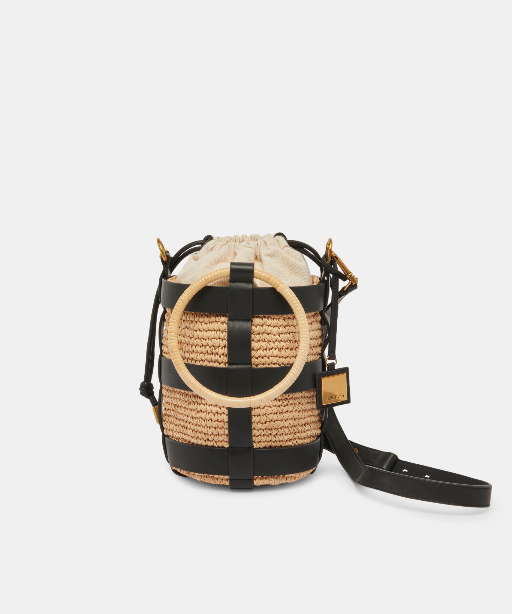 SHAENA BUCKET BAG BLACK NATURAL RAFFIA - view 7