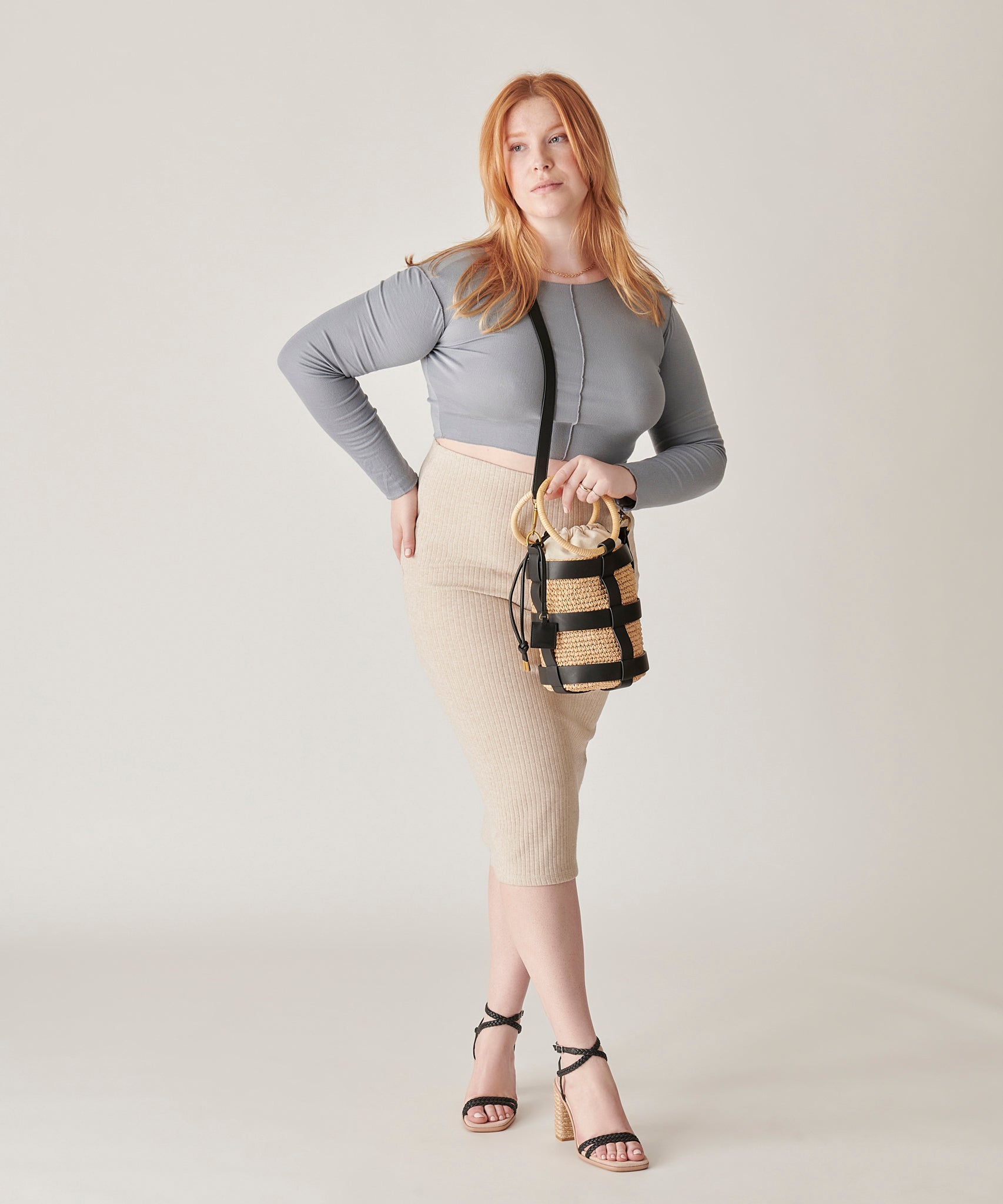 SHAENA BUCKET BAG BLACK NATURAL RAFFIA - view 8