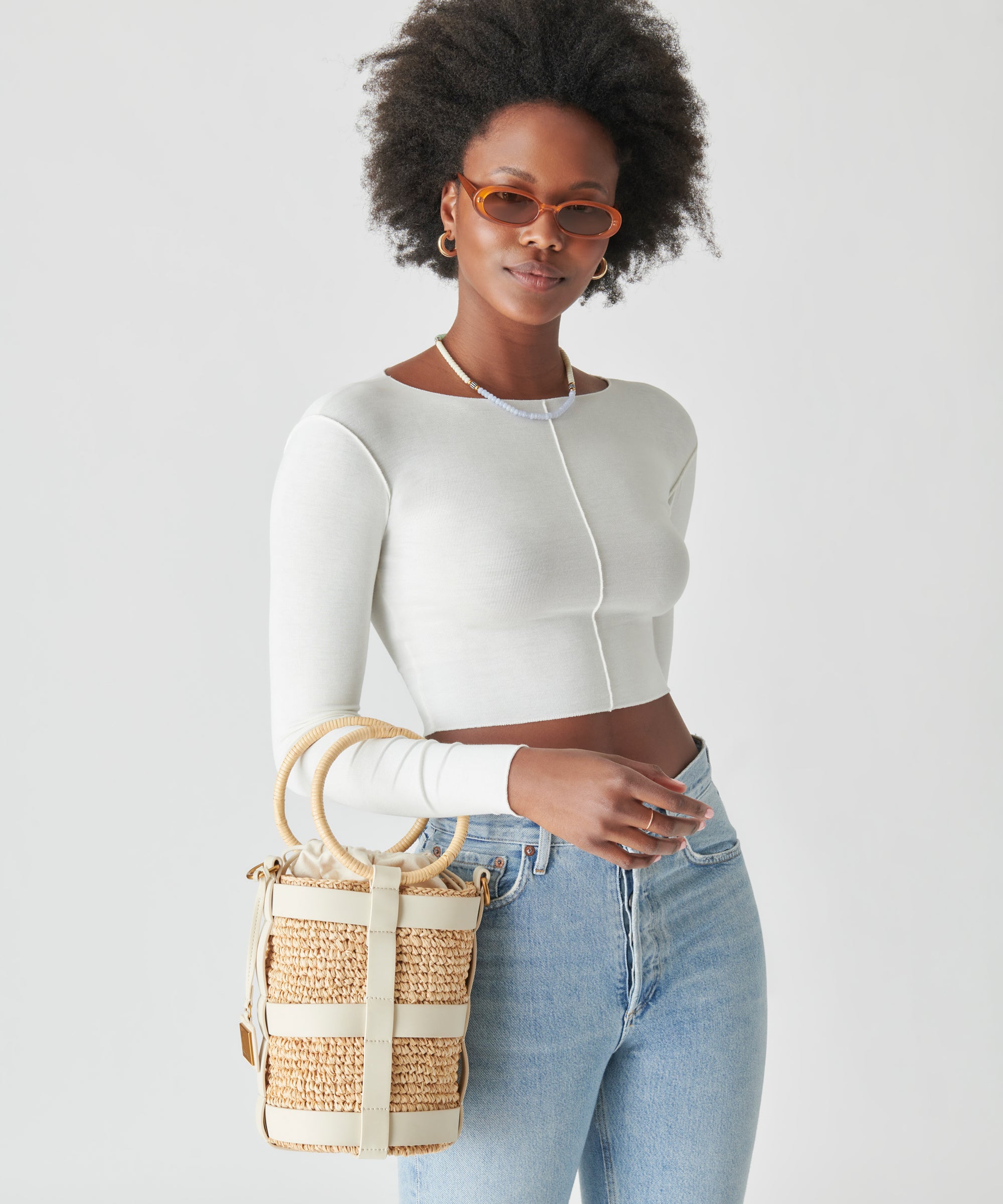 SHAENA BUCKET BAG IVORY NATURAL RAFFIA - view 6
