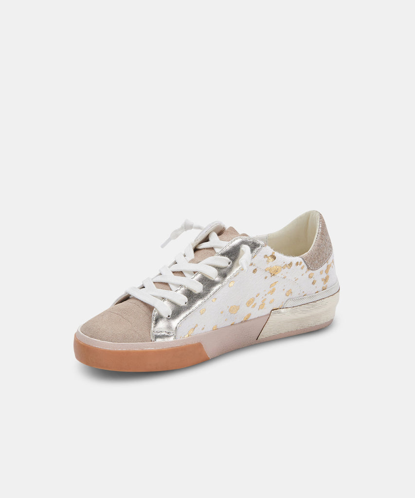 zina sneakers in silver gold metallic calf hair