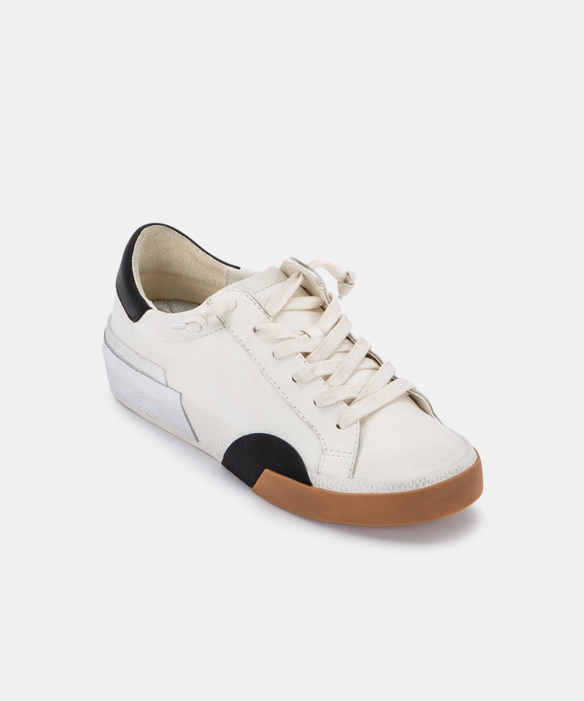 ZINA SNEAKERS IN WHITE BLACK LEATHER -   Dolce Vita