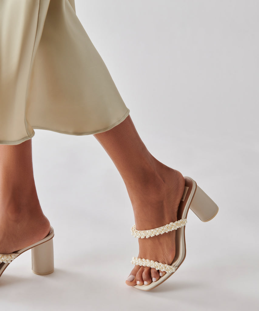 Gold Pearl Rhinestone Heels - Peep-Toe Heels - Ankle Strap Heels - Lulus