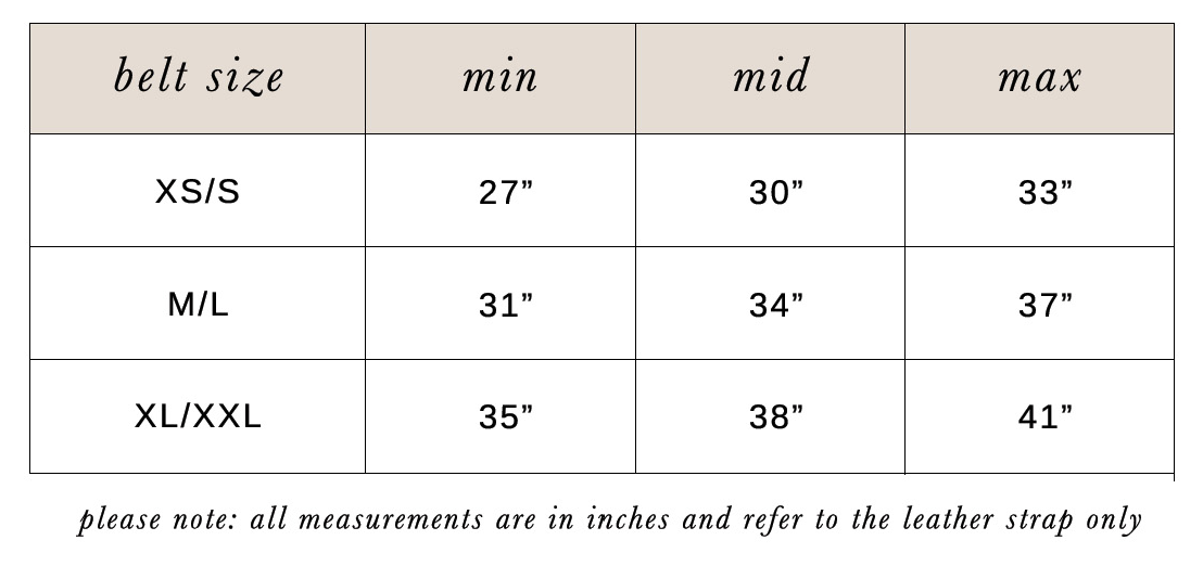 Belt size chart